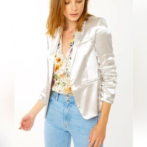 NWT Generation Love Fabien Silver shimmer satin blazer ruched sleeves size XL